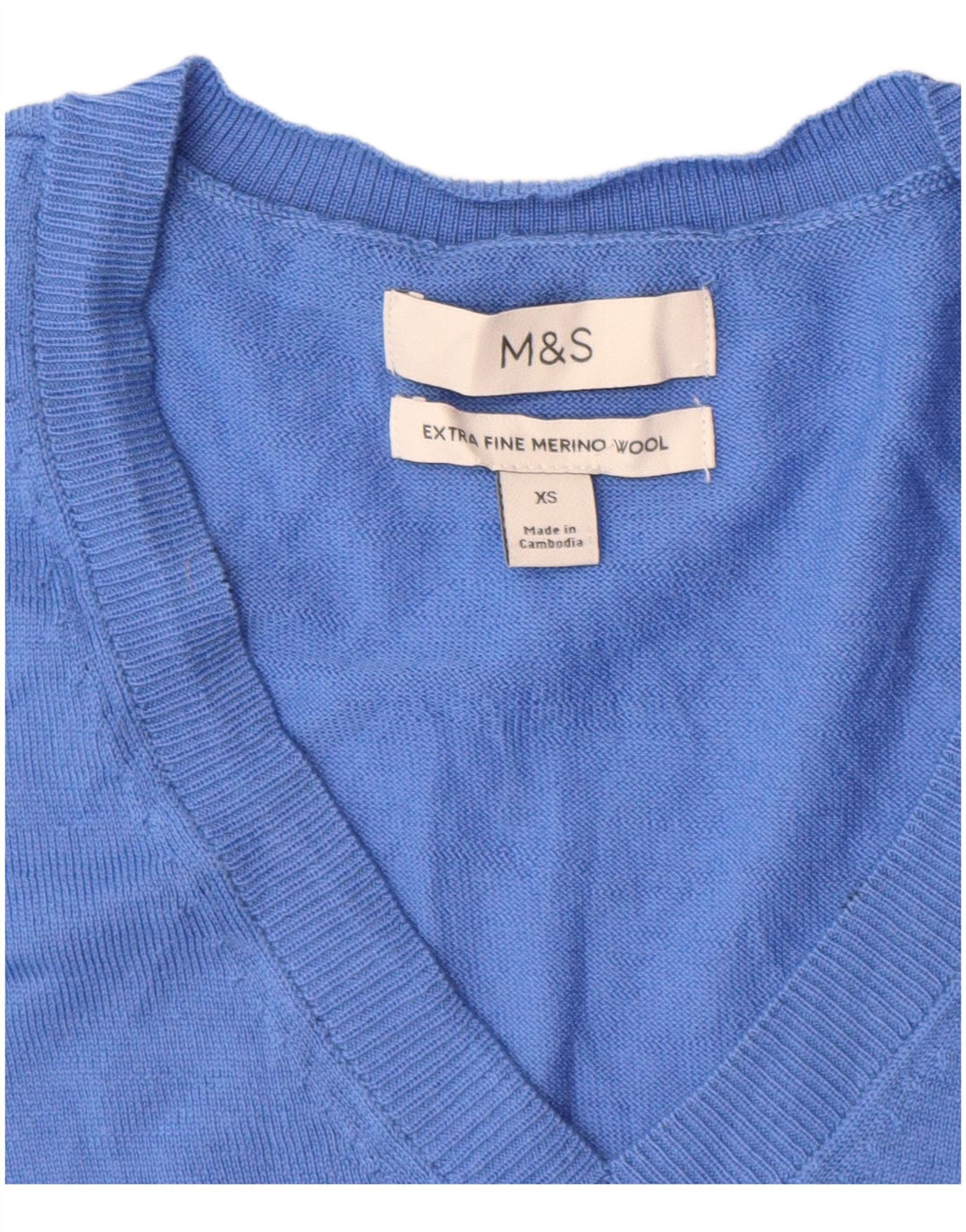 Marks & Spencer Suéter con Cuello en V para Mujer UK 6 XS Lana Merino Azul