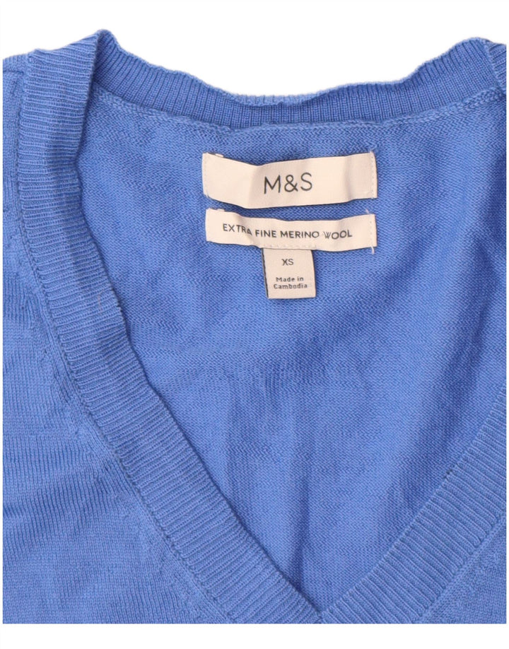 Marks & Spencer Suéter con Cuello en V para Mujer UK 6 XS Lana Merino Azul