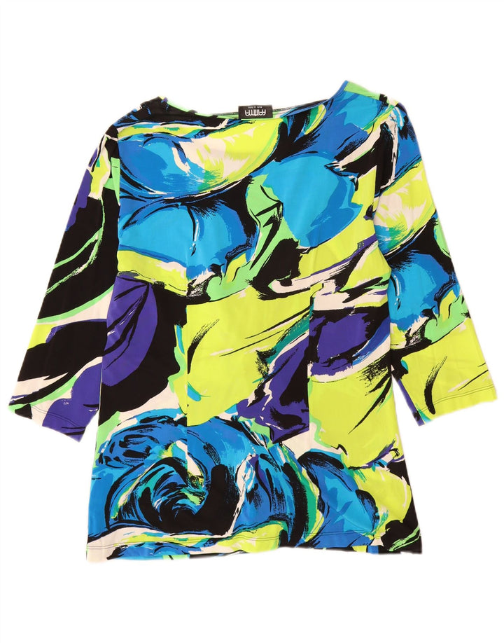 Vintage mujer top 3/4 manga Reino Unido 12 medio multicolor floral viscosa