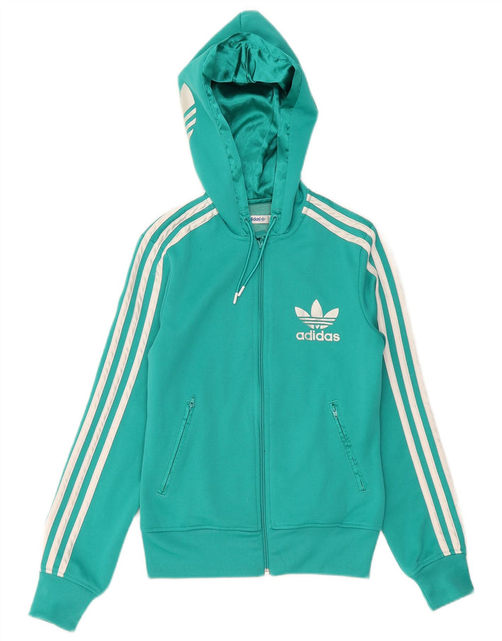 Adidas - Chaqueta con capucha para mujer, talla 8, poliéster, color turquesa