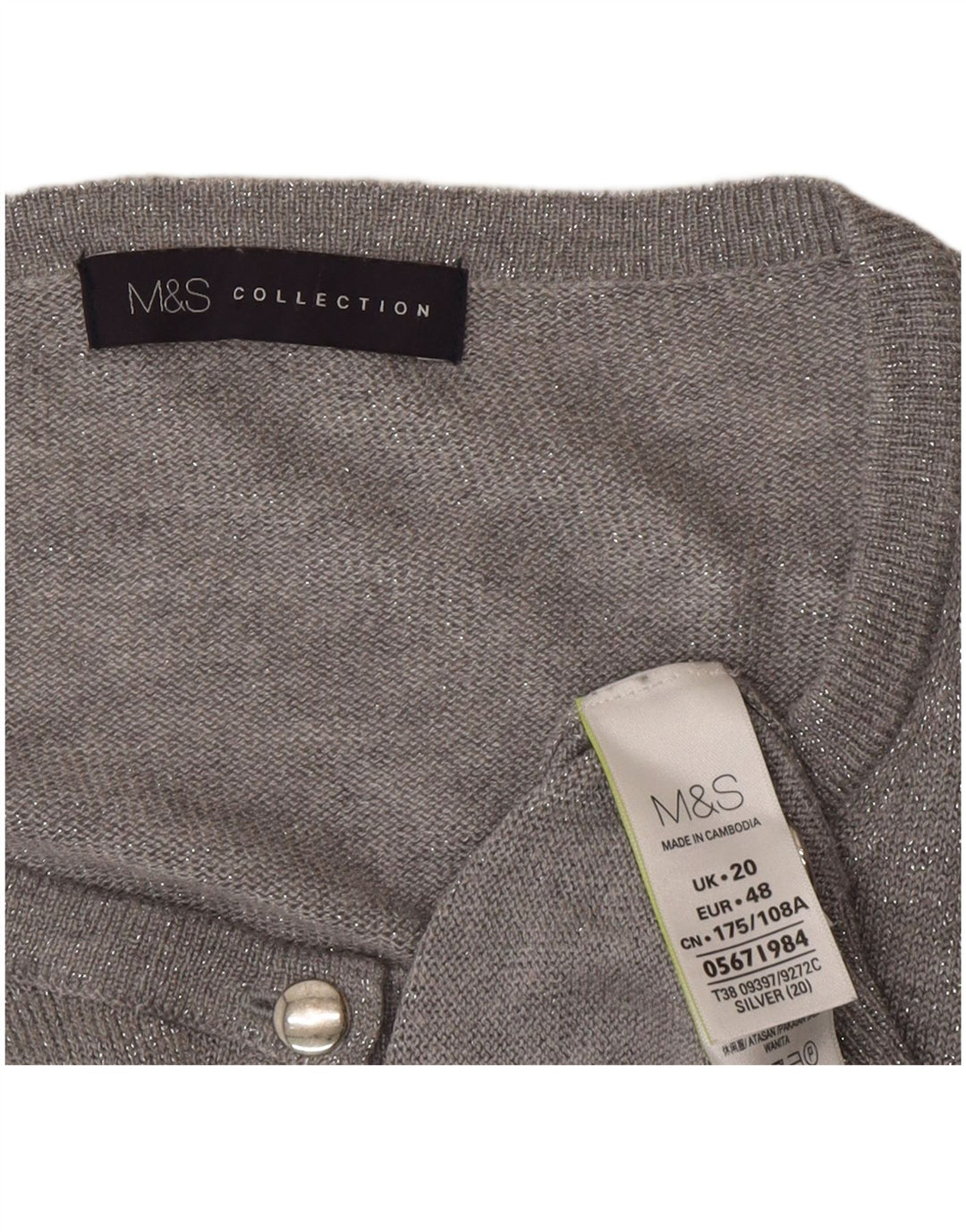 Marks & Spencer Suéter tipo cárdigan para mujer UK 20 2XL Poliamida gris