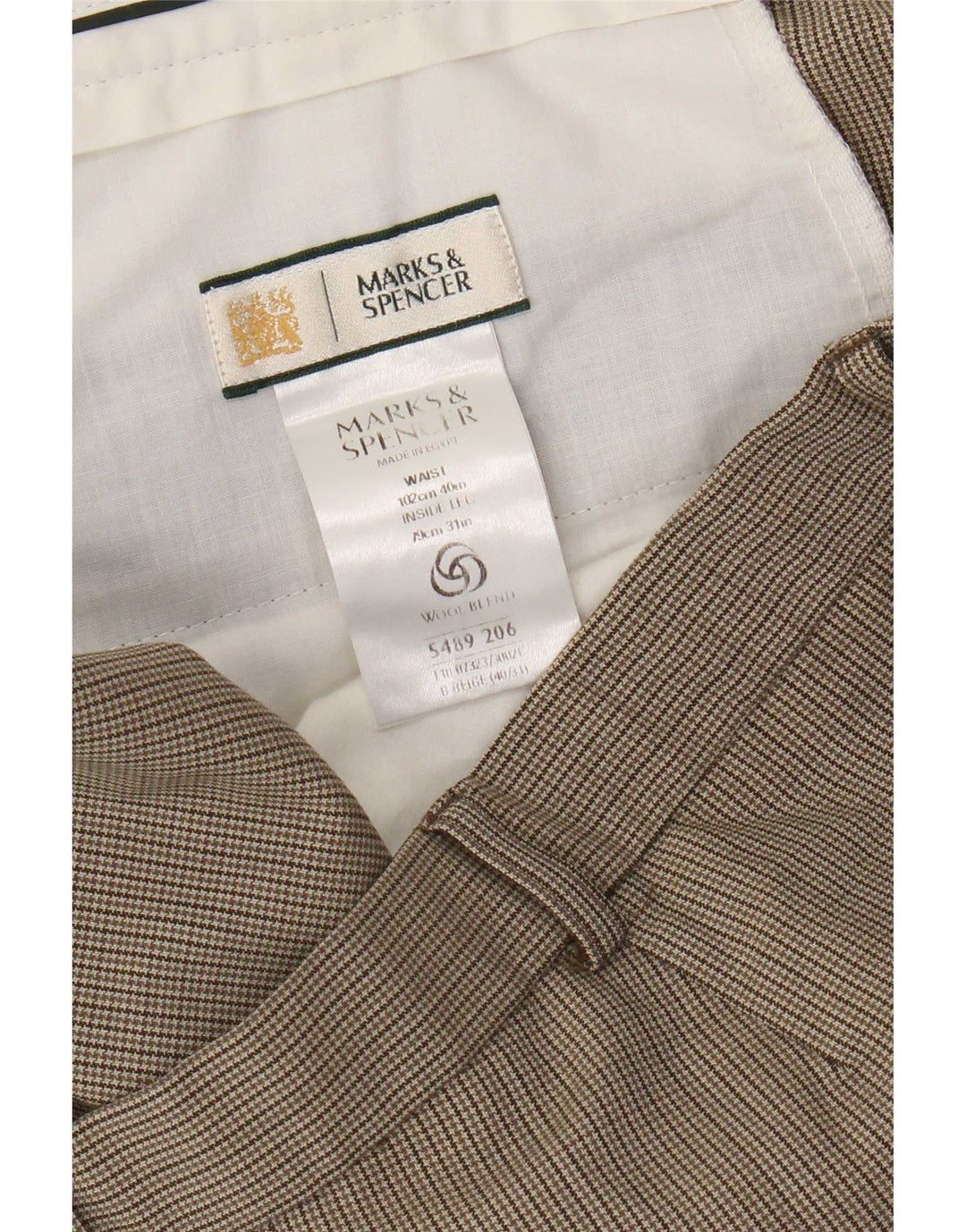 Marks & Spencer Pantalón de traje recto para hombre W40 L31 Pata de gallo beige
