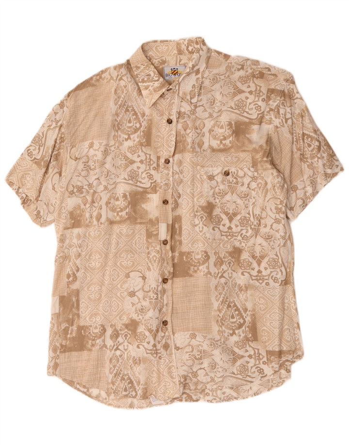 Camisa vintage de manga corta para hombre Viscosa floral marrón medio