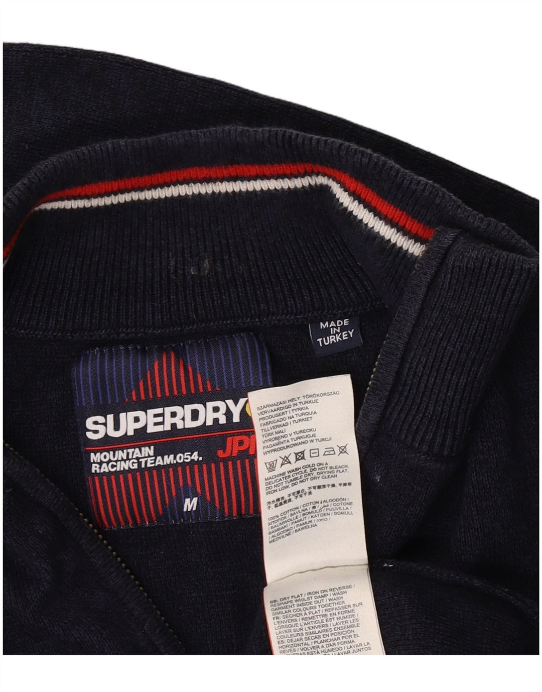 Superdry Jersey con cuello y cremallera para hombre, jersey de algodón azul marino mediano