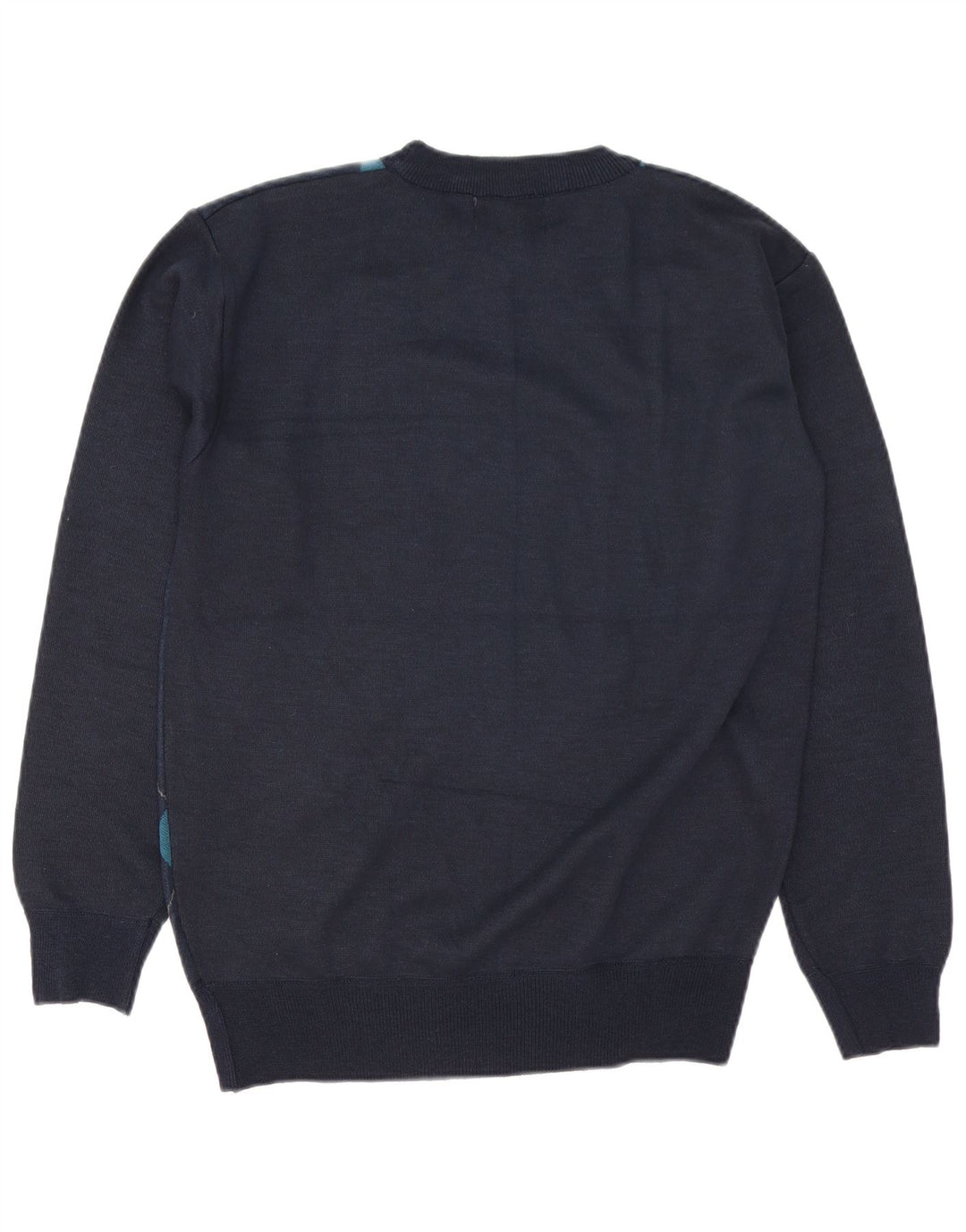 Vintage hombres cuello redondo jersey suéter grande azul marino Argyle/lana de diamante