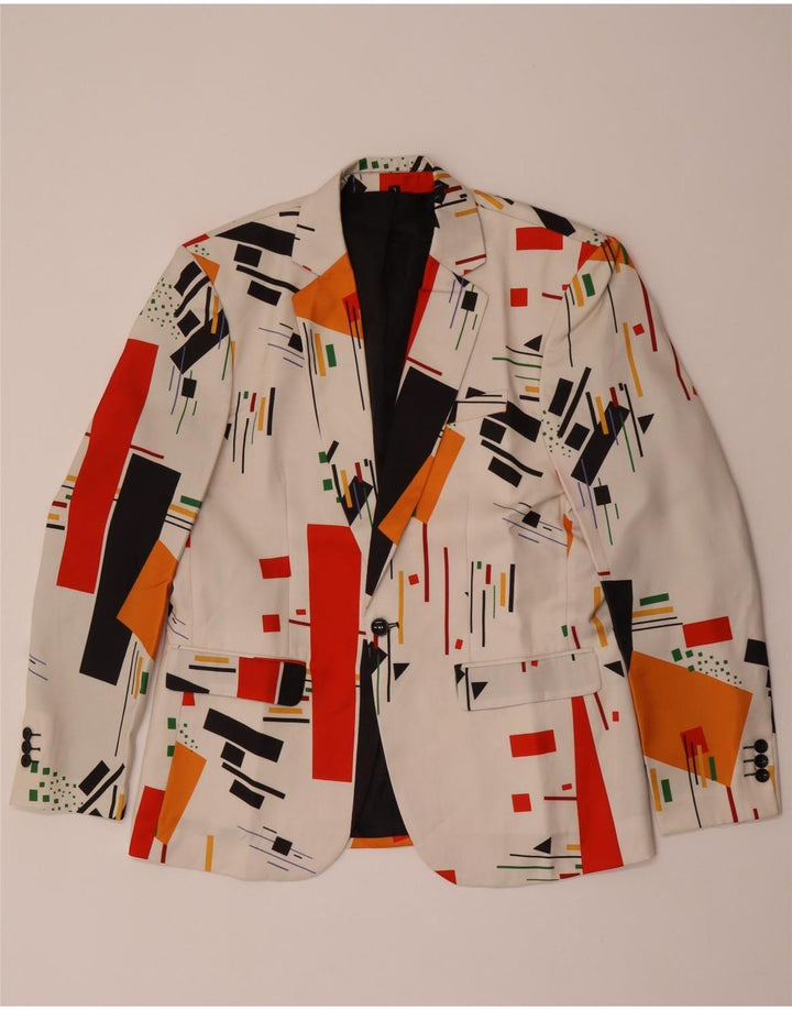 Vintage hombres 1 botón Blazer chaqueta Reino Unido 40 grande blanco geométrico