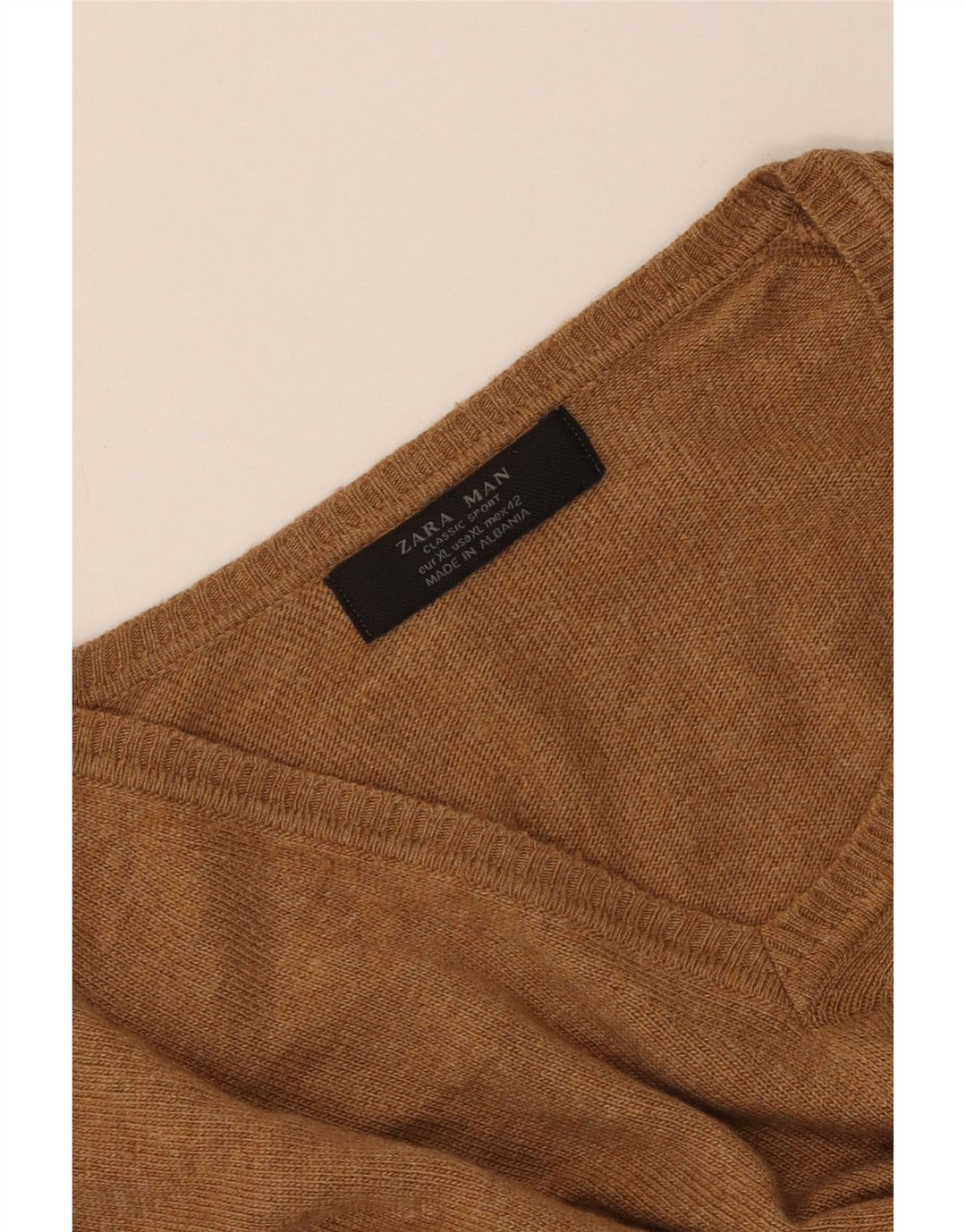 ZARA Hombre Jersey Cuello Pico XL Marrón