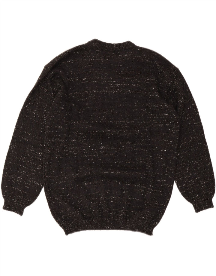 VINTAGE Mujer Crew Neck Jumper Suéter Reino Unido 14 Medio Negro Argyle/Diamond