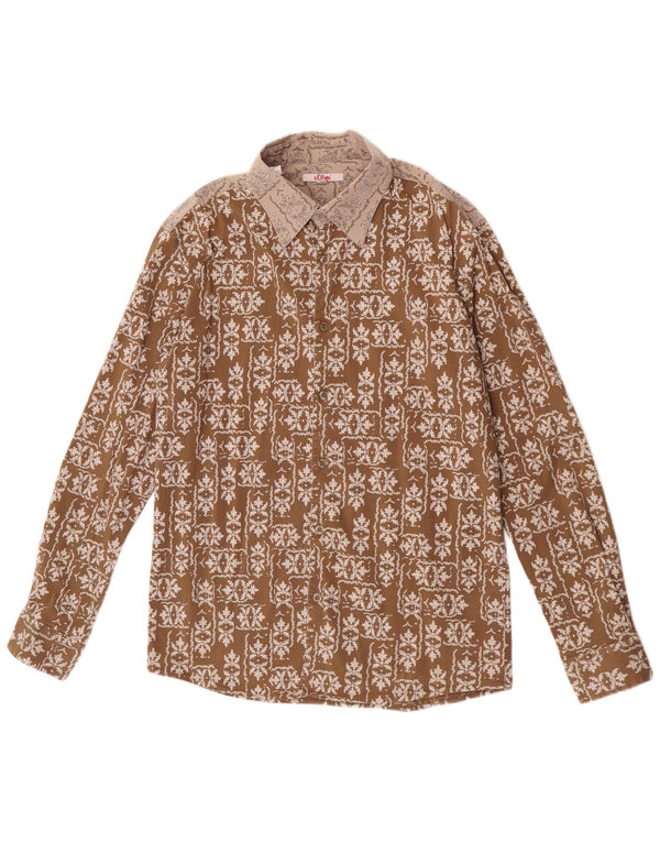 S.Oliver Camisa De Hombre Grande Marrón Floral Algodón