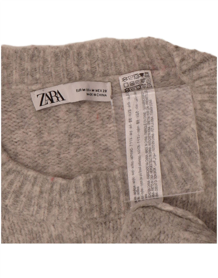 Zara Jersey extragrande con cuello redondo para mujer, talla 44, color gris medio moteado