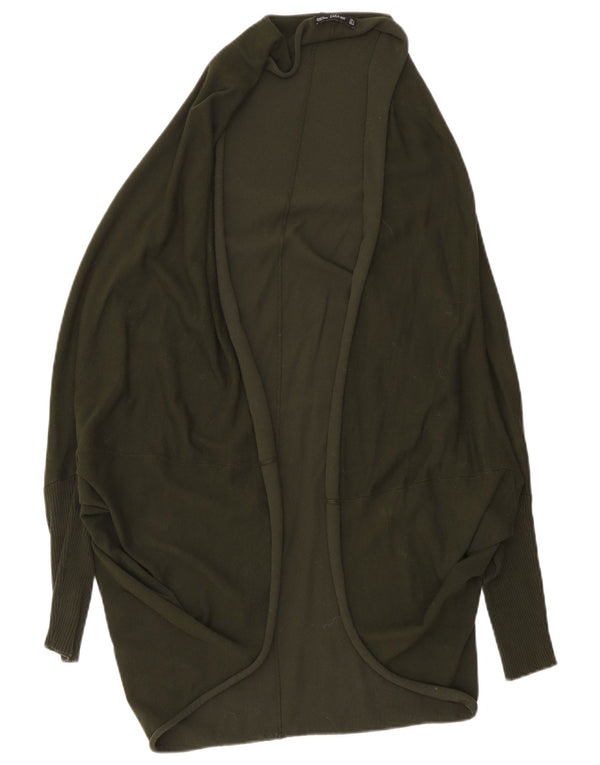 Zara Mujer Suéter Cárdigan Abierto Largo De Gran Tamaño UK 14 Medium Khaki