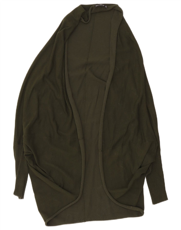 Zara Mujer Suéter Cárdigan Abierto Largo De Gran Tamaño UK 14 Medium Khaki