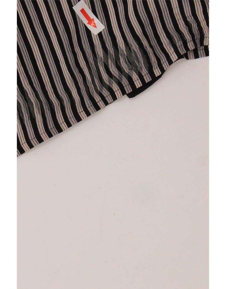 MESSORI Camisa de manga corta para hombre pequeña de seda a rayas negras