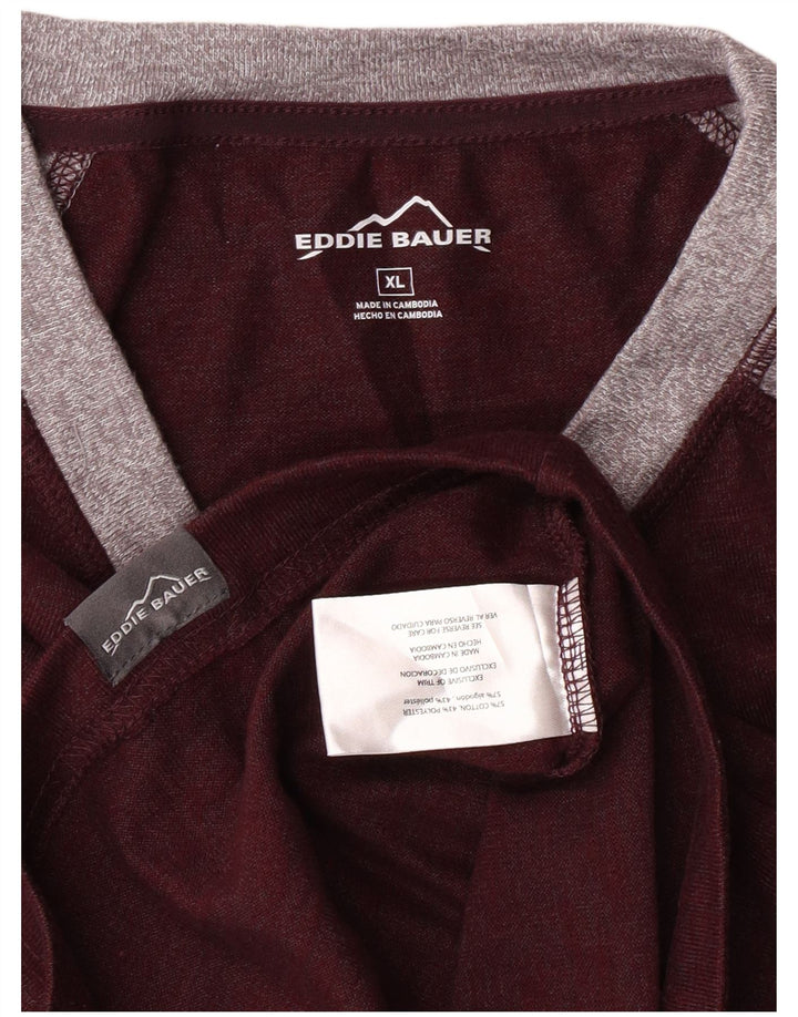 Eddie Bauer Hombre Top Manga Larga XL Borgoña Colorblock Algodón