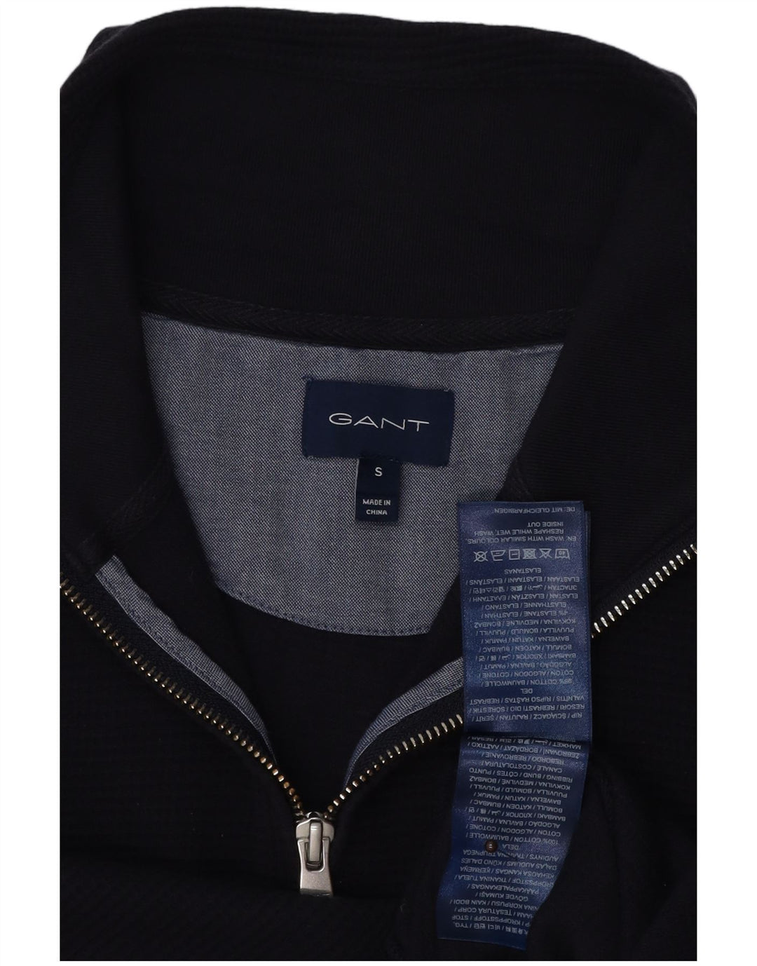 Gant Hombre Zip Neck Sudadera Jumper Small Azul Marino Algodón
