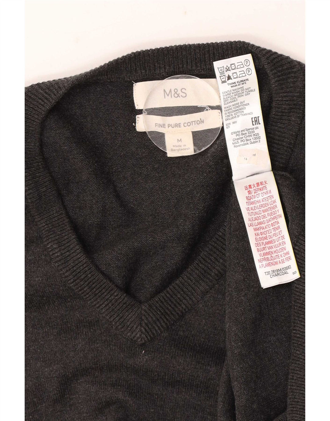 Marks & Spencer Jersey con cuello en V para hombre de algodón gris medio