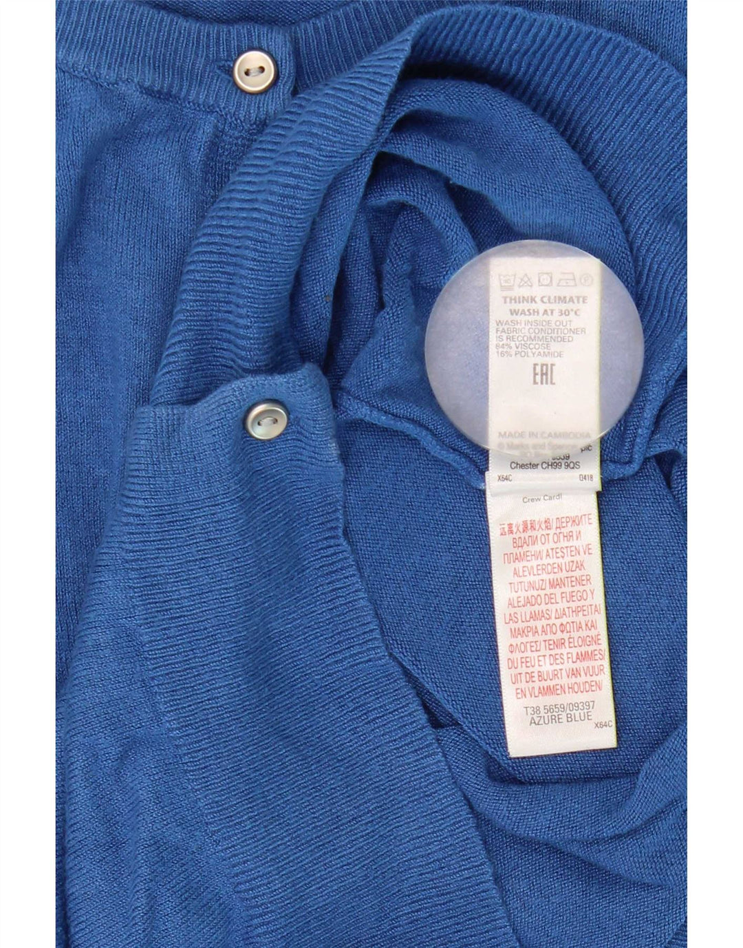 Marks & Spencer Suéter tipo cárdigan para mujer UK 8 Small Viscosa azul