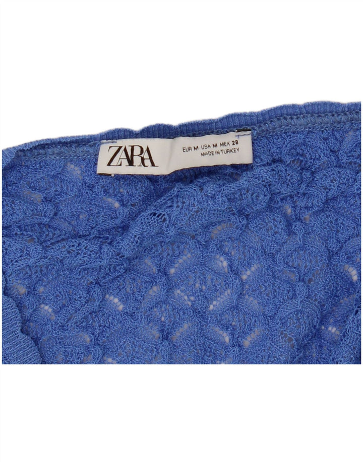 Zara Mujer Blusa De Ganchillo Sin Mangas Top UK 42 Azul Medio