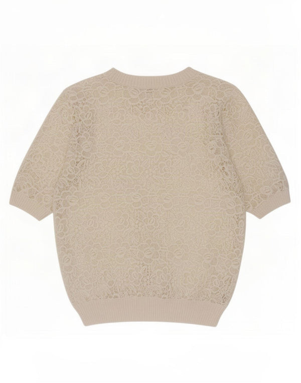 Marks & Spencer Blusa de encaje para mujer Top UK 42 Algodón floral beige medio
