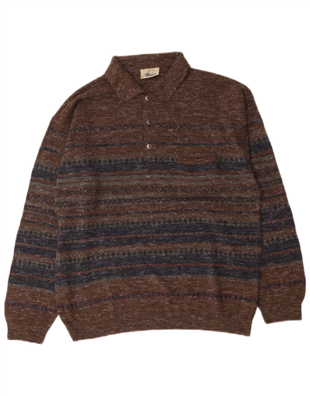 Rodes Hombre Polo Cuello Jersey Jersey Grande Marrón Lana A Rayas