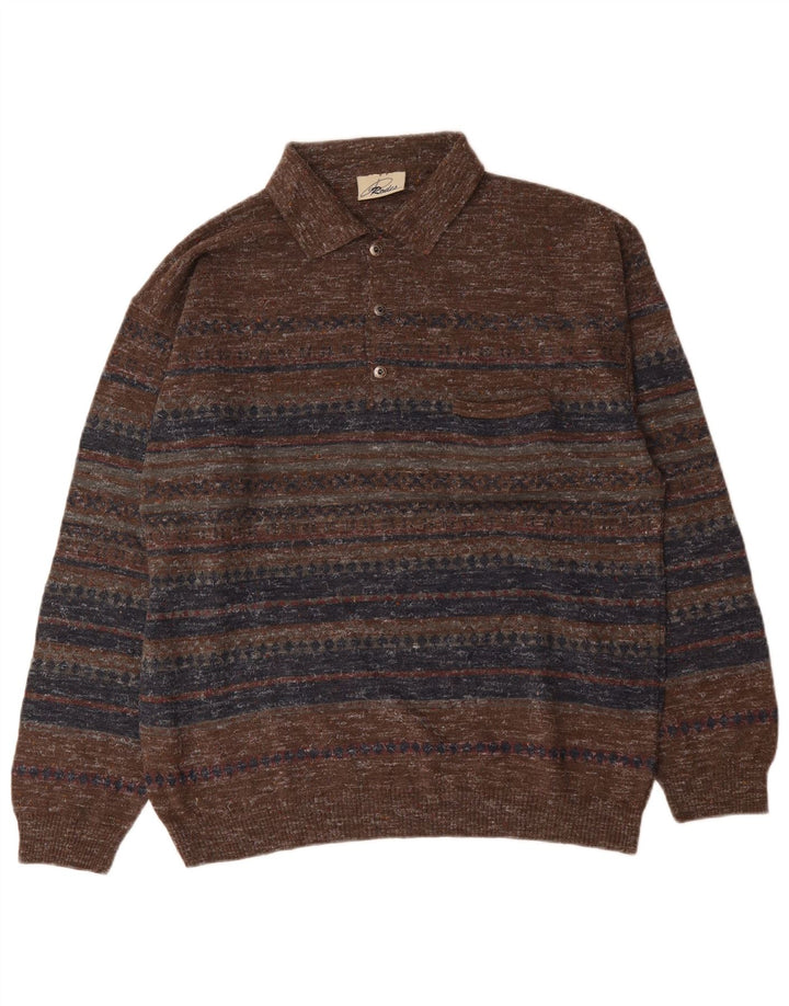 Rodes Hombre Polo Cuello Jersey Jersey Grande Marrón Lana A Rayas