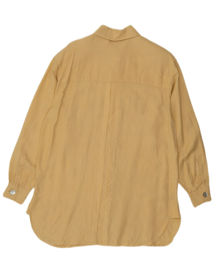Vintage mujer manga larga camisa larga EU 38 lino amarillo medio