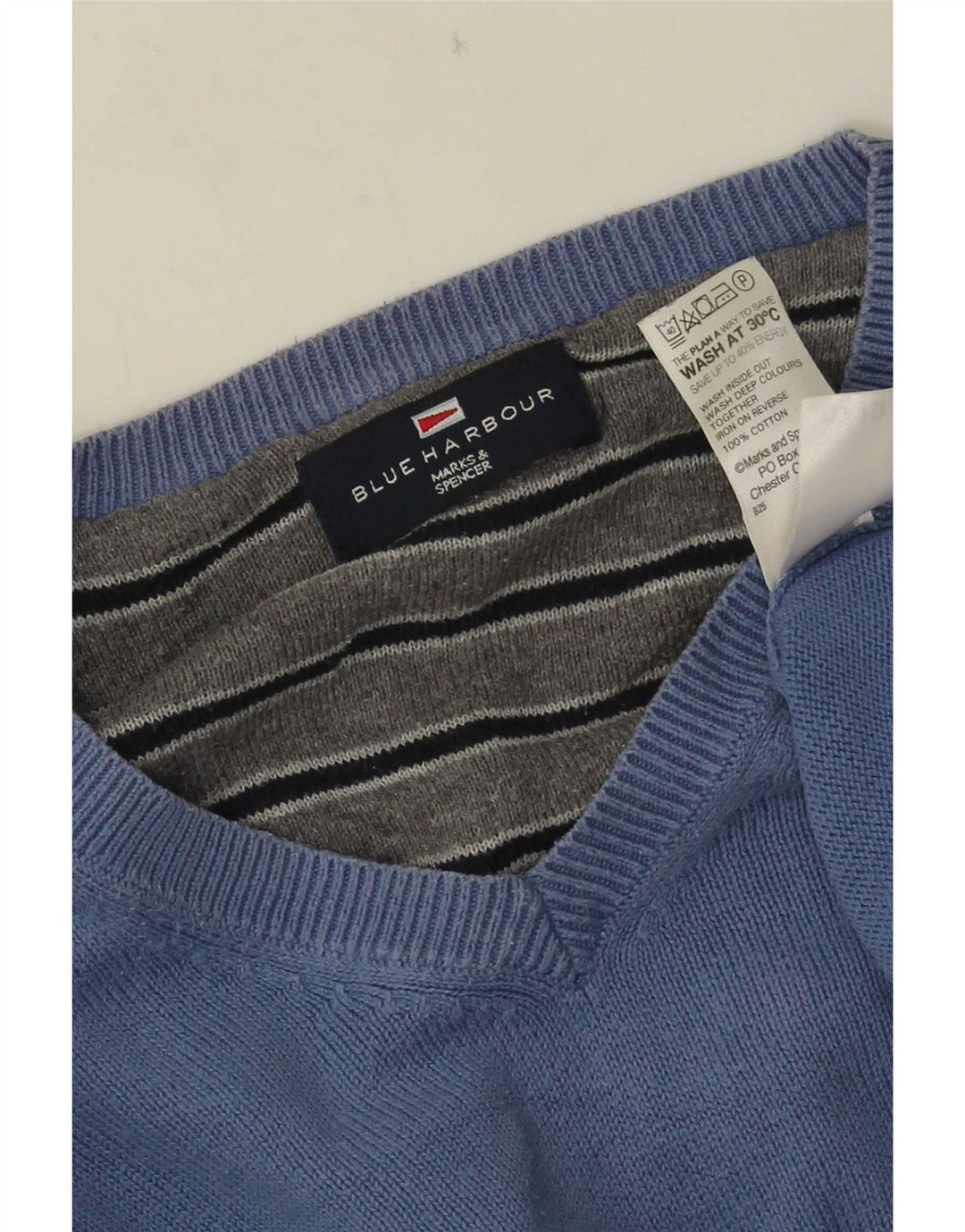 Marks & Spencer Suéter con Cuello en V para Hombre Azul Harbor XL Algodón