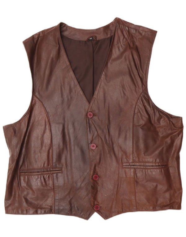 Chaleco de cuero vintage para hombre EU 64 7XL cuero marrón