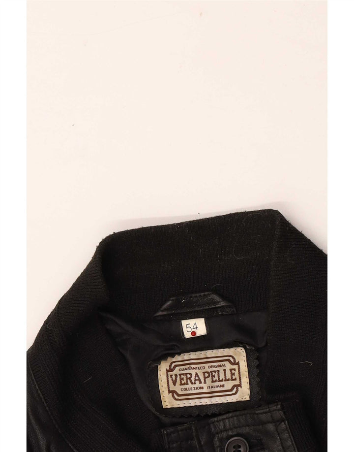 Chaqueta bomber de cuero vintage para hombre IT 54 2XL Negro