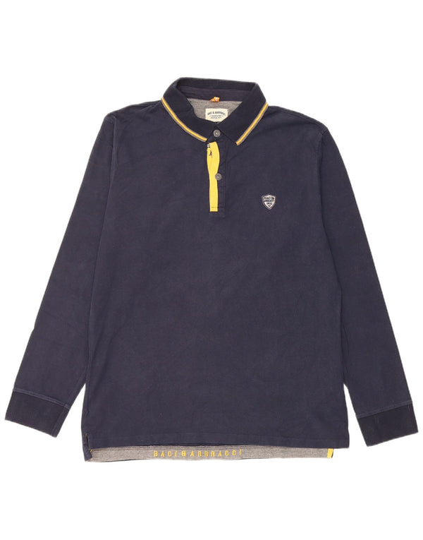 BACI & ABBRACCI Polo de manga larga para hombre 2XL Algodón a rayas azul marino