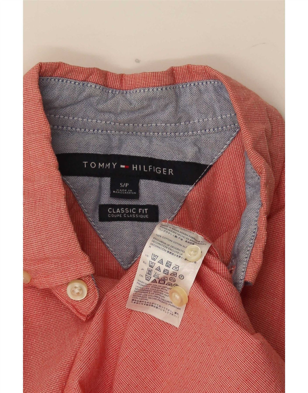Tommy Hilfiger Camisa de manga corta para hombre con corte clásico y pata de gallo roja pequeña