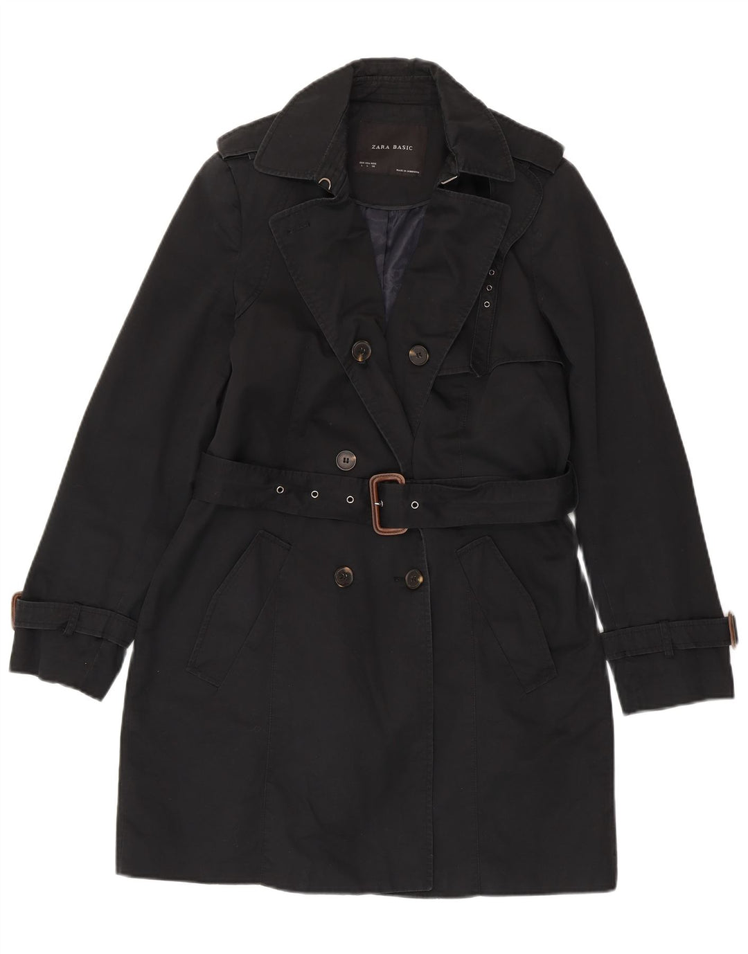 Zara Mujer Gabardina UK 46 Grande Algodón Negro