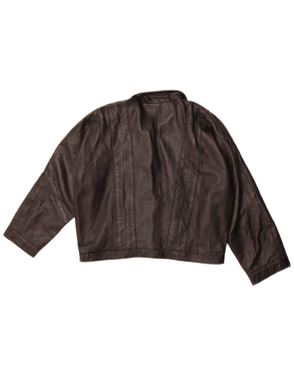 ENRICO COVERI Chaqueta de cuero extragrande para mujer UK 10 Small Black Leather