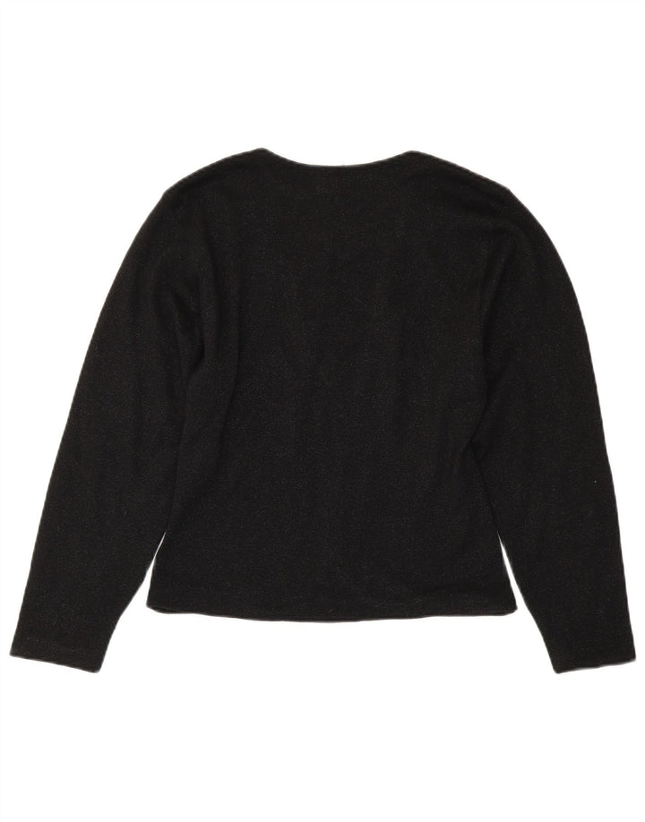 Vintage mujer abierto cardigan suéter IT 44 medio negro lana virgen