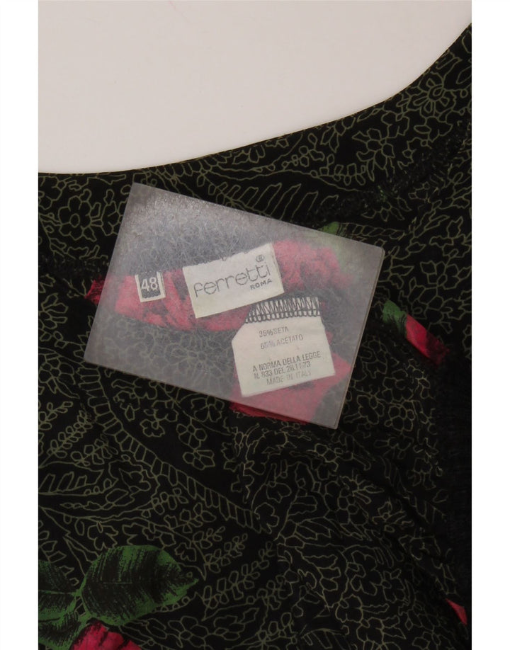 FERRETTI Blusa de manga larga para mujer IT 48 XL Seda floral negra