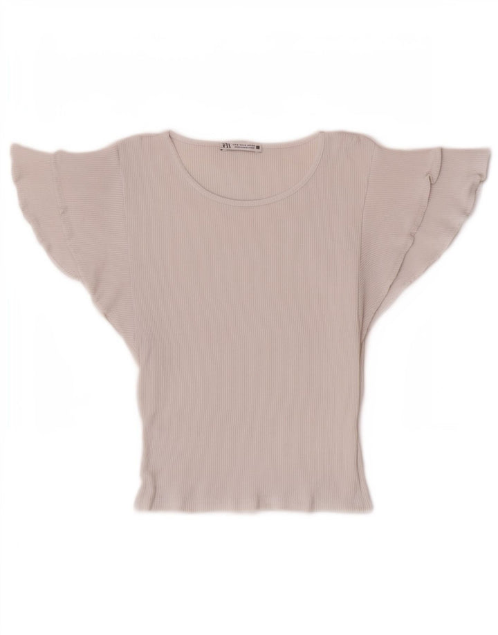 Zara Mujer Crop Batwing Blusa Top Reino Unido 8 Pequeño Algodón Blanco