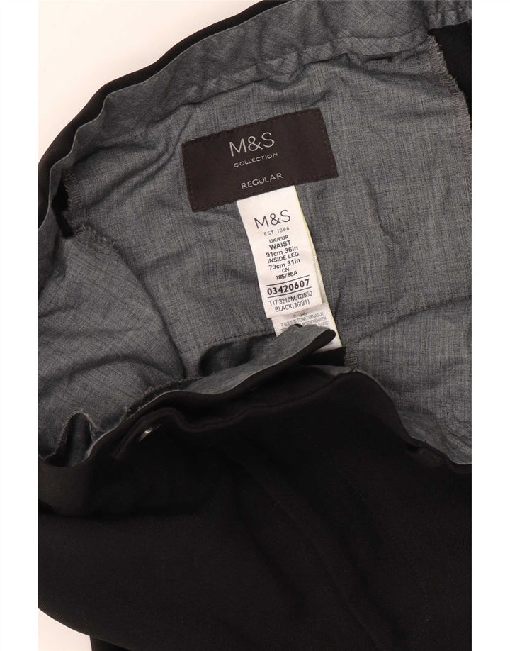 Marks & Spencer Pantalón de traje regular recto para hombre W36 L31 Poliéster negro