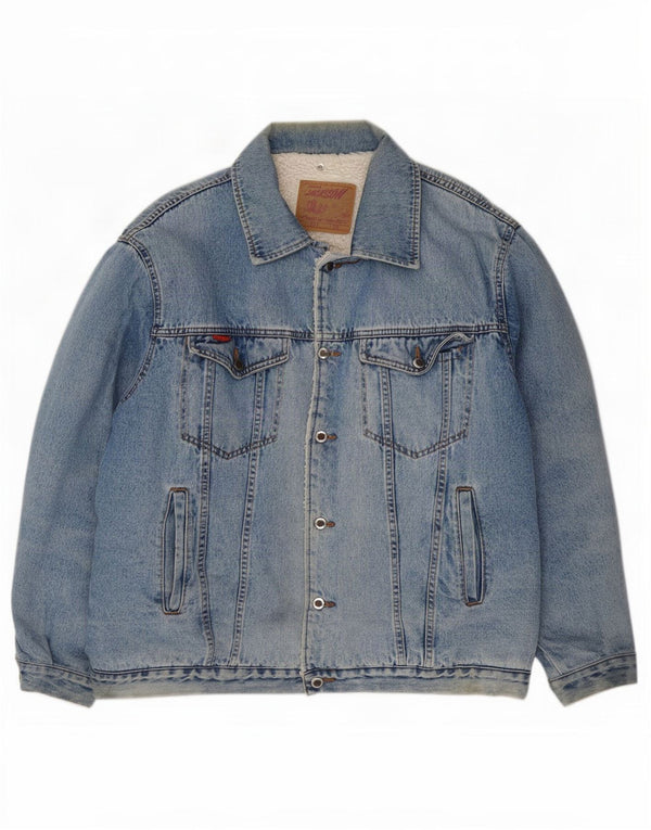 Vintage hombres denim Sherpa chaqueta Reino Unido 42 XL azul