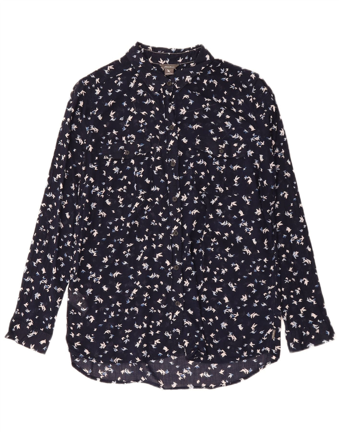 Eddie Bauer Camisa con patrón abstracto para mujer Reino Unido 46 Grande Algodón azul marino