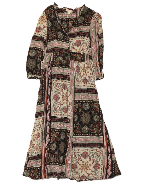 Monsoon Vestido largo de manga 3/4 para mujer UK 40 Small Multicolor Patchwork