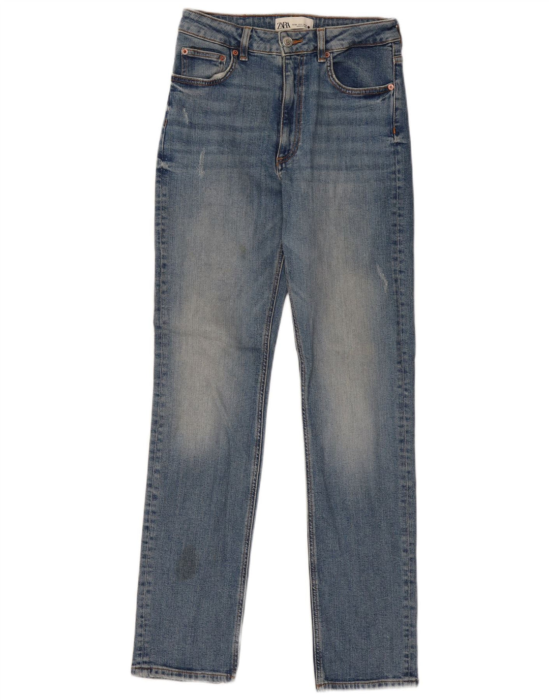ZARA Mujer Vaqueros Rectos Desgastados EU 36 XS W26 L32 Azul