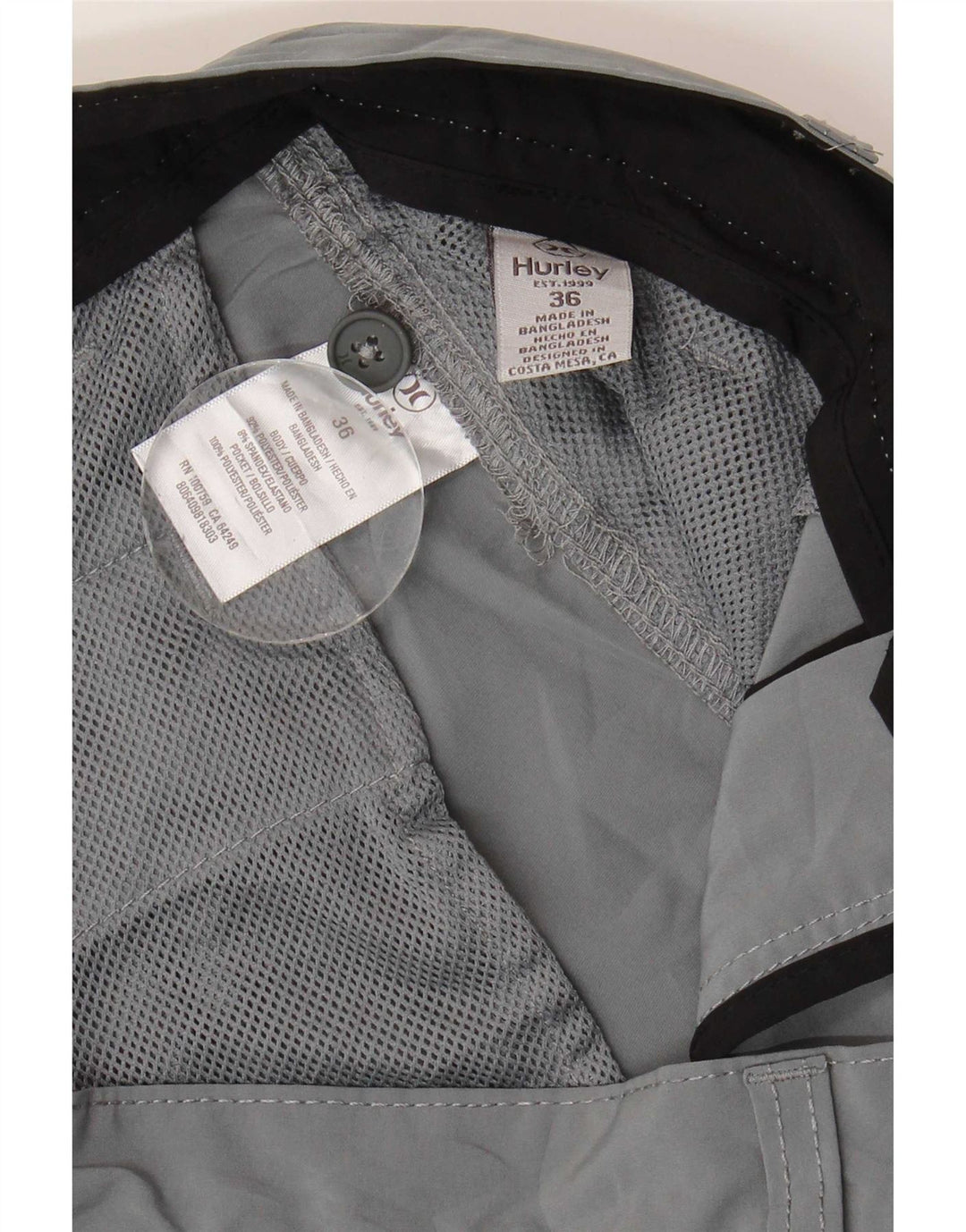 Hurley Pantalones cortos chinos para hombre W36 Poliéster gris grande