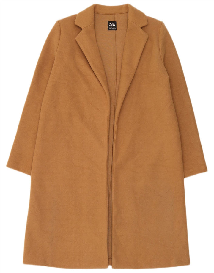 Zara Mujer Abrigo Abierto UK 44 Poliéster Beige Medio
