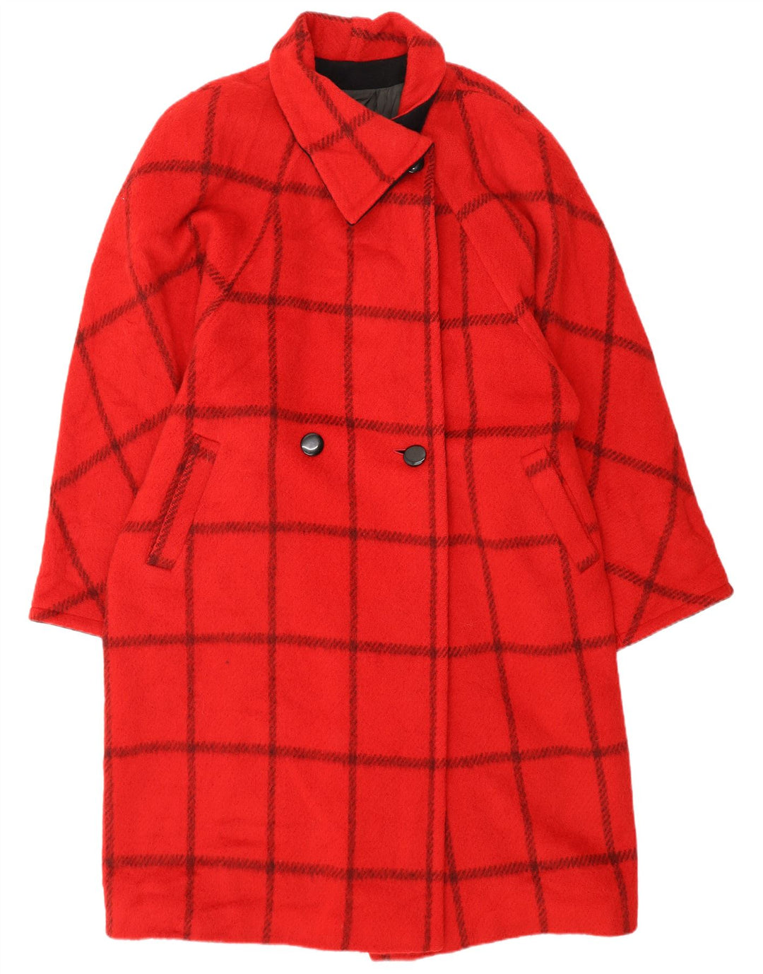 Vintage mujer oversize abrigo de doble pecho IT 44 lana de cuadros rojos medianos