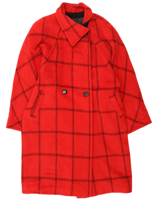 Vintage mujer oversize abrigo de doble pecho IT 44 lana de cuadros rojos medianos