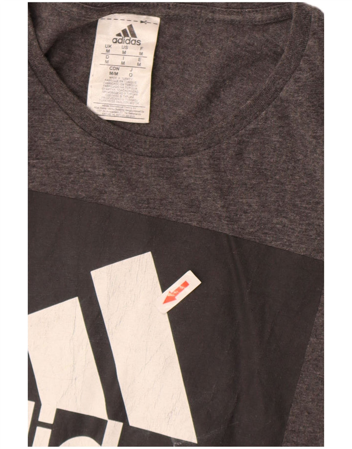 Adidas Hombre Camiseta Gráfica Top Algodón Moteado Gris Medio