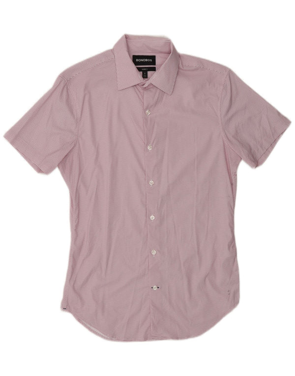 BONOBOS Camisa de manga corta a medida para hombre, nailon Chevron rosa pequeño