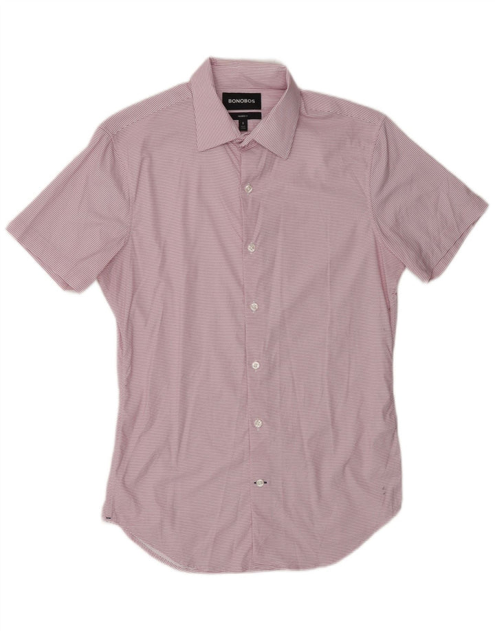 BONOBOS Camisa de manga corta a medida para hombre, nailon Chevron rosa pequeño