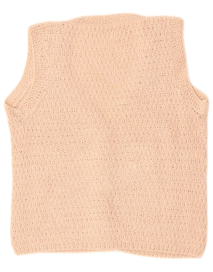 VINTAGE suéter cárdigan sin mangas para mujer Reino Unido 14 Beige medio