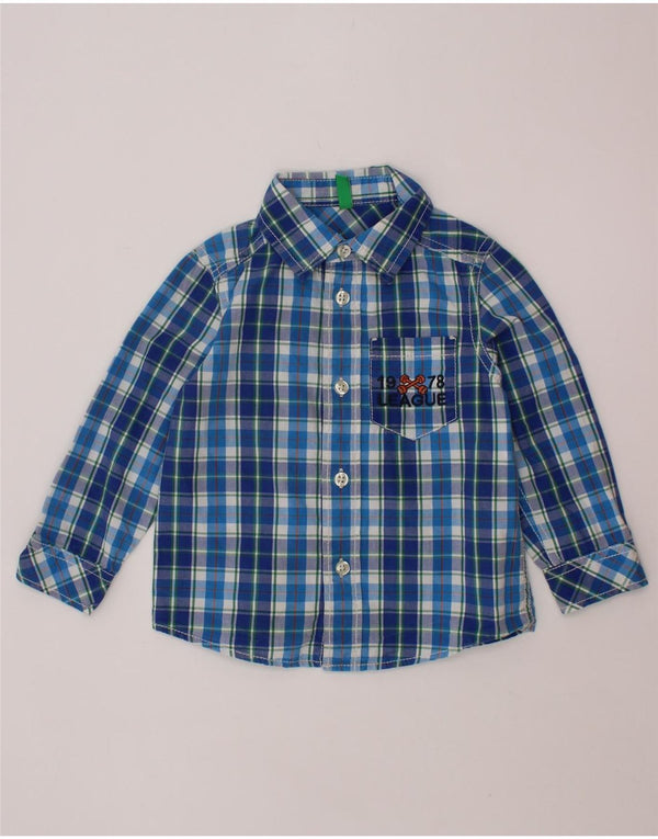 BENETTON Baby Boys Shirt 18-24 Months Blue Check Cotton